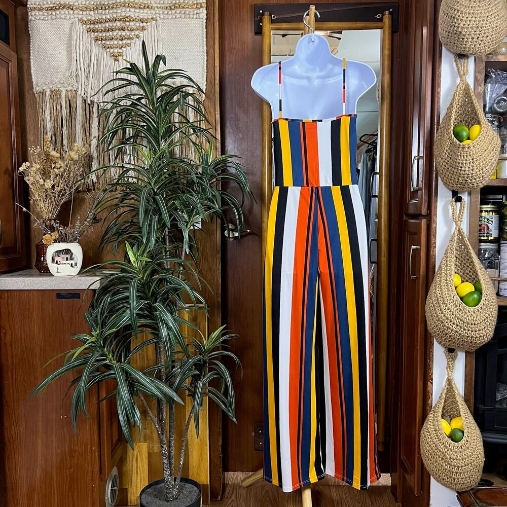 Striped Wide Leg Jumpsuit Women S Tie Front Festival Resort Multicolor Statement - Picture 2 of 15